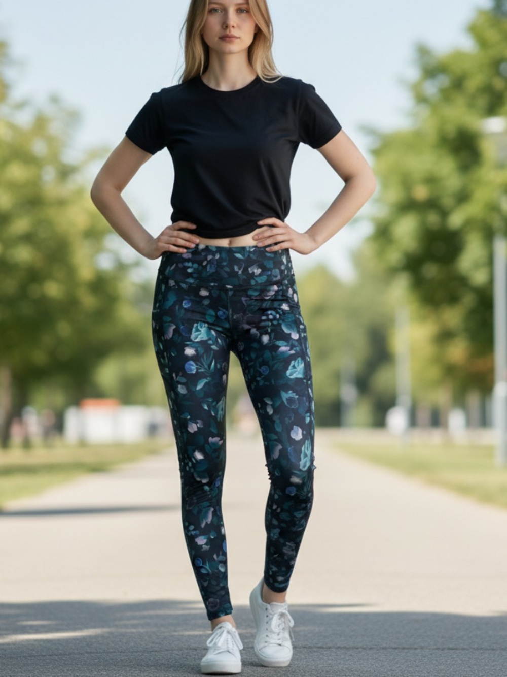 GAIAM Floral Leggings in Teal, Navy & Pink